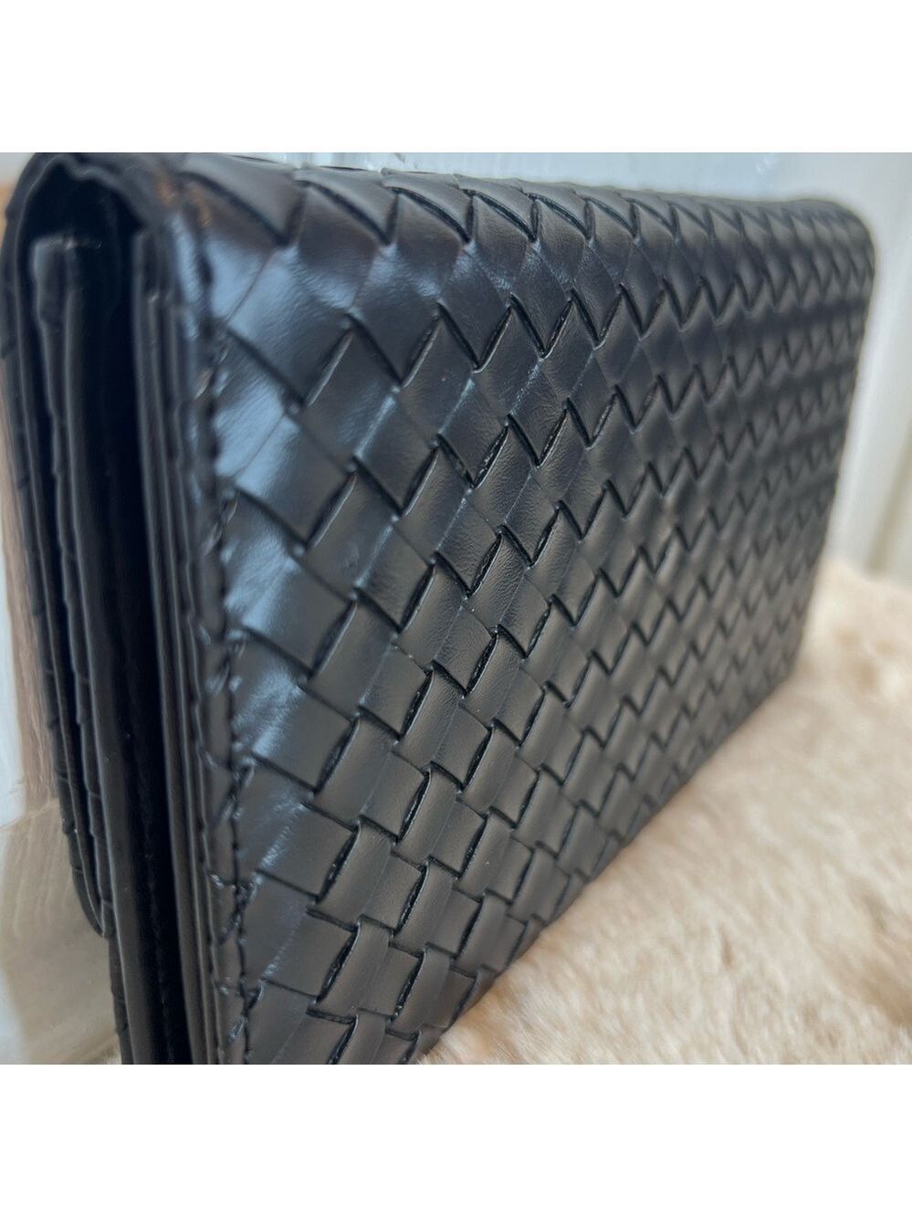 UU BLACK WEAVE FAUX LEATHER CLUTCH WALLET - Picture 3 of 15